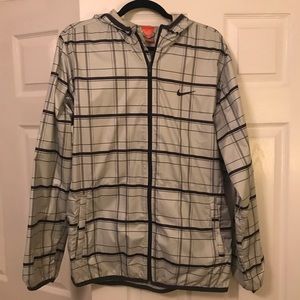 Nike full zip jacket. White with gray stripes.